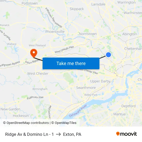 Ridge Av & Domino Ln - 1 to Exton, PA map