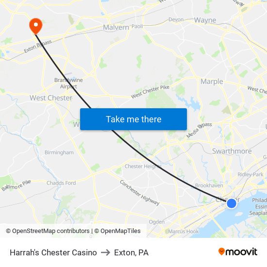 Harrah's Chester Casino to Exton, PA map