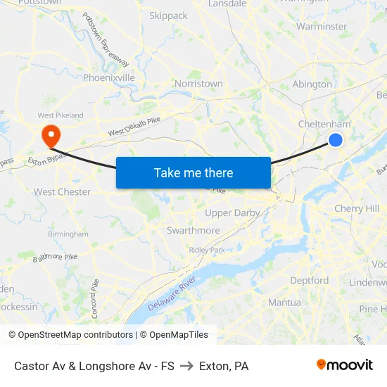 Castor Av & Longshore Av - FS to Exton, PA map