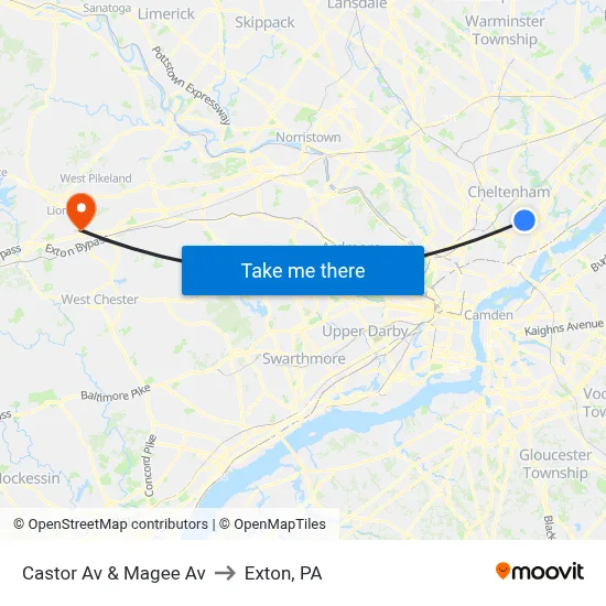 Castor Av & Magee Av to Exton, PA map