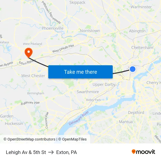 Lehigh Av & 5th St to Exton, PA map