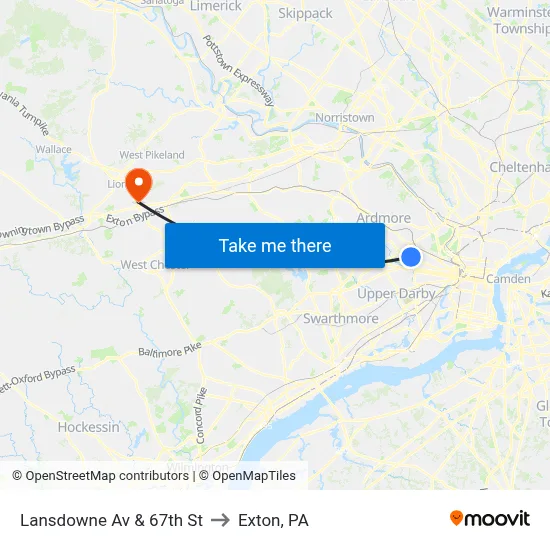 Lansdowne Av & 67th St to Exton, PA map