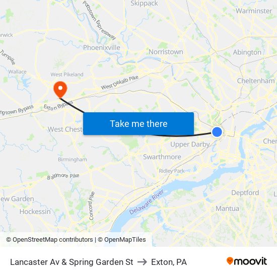 Lancaster Av & Spring Garden St to Exton, PA map
