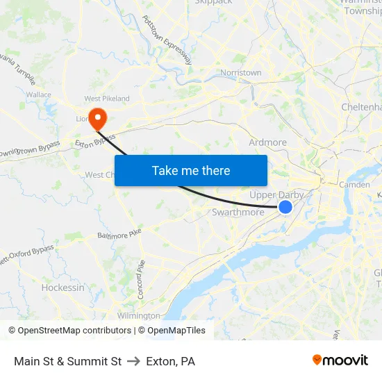 Main St & Summit St to Exton, PA map
