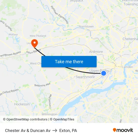 Chester Av & Duncan Av to Exton, PA map