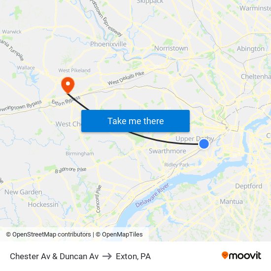 Chester Av & Duncan Av to Exton, PA map