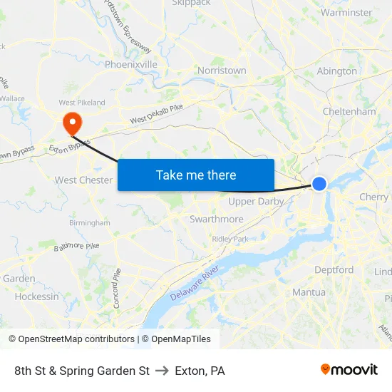 8th St & Spring Garden St to Exton, PA map