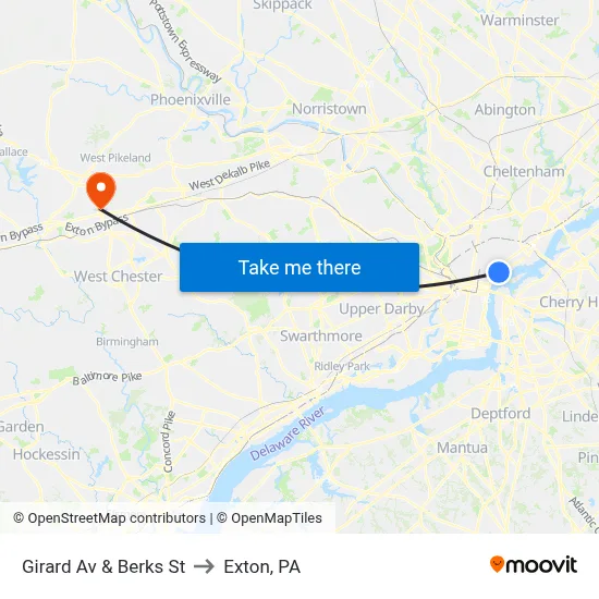 Girard Av & Berks St to Exton, PA map