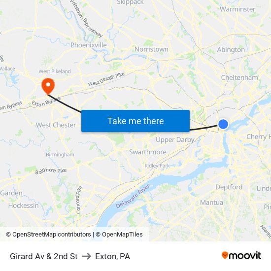 Girard Av & 2nd St to Exton, PA map