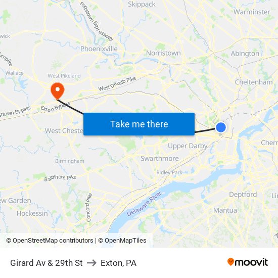 Girard Av & 29th St to Exton, PA map