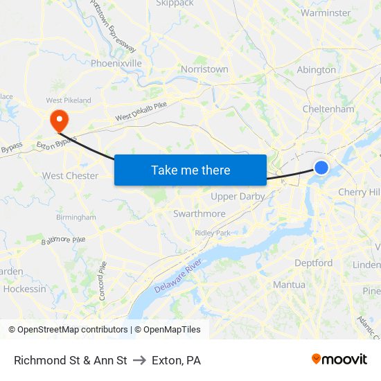 Richmond St & Ann St to Exton, PA map