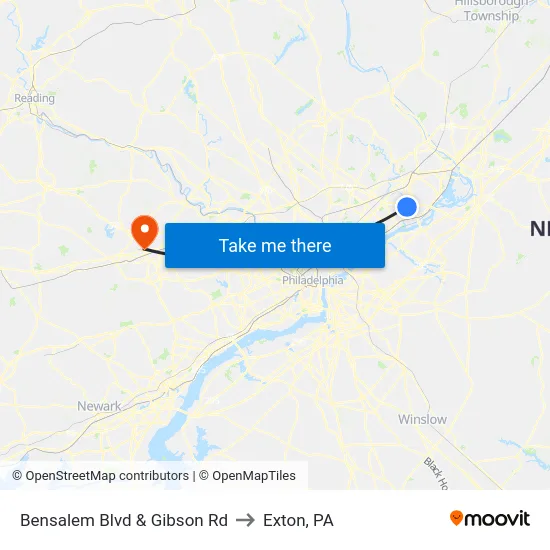 Bensalem Blvd & Gibson Rd to Exton, PA map