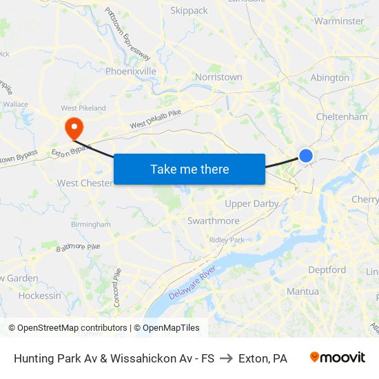 Hunting Park Av & Wissahickon Av - FS to Exton, PA map