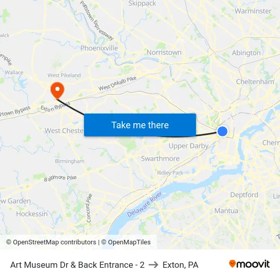 Art Museum Dr & Back Entrance - 2 to Exton, PA map