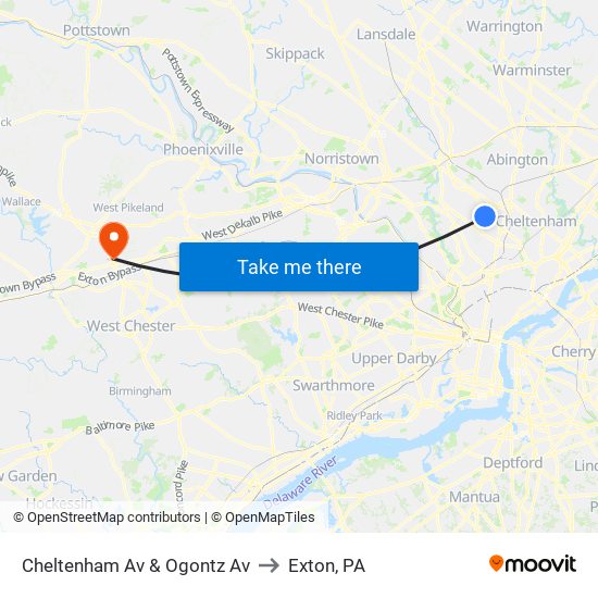 Cheltenham Av & Ogontz Av to Exton, PA map