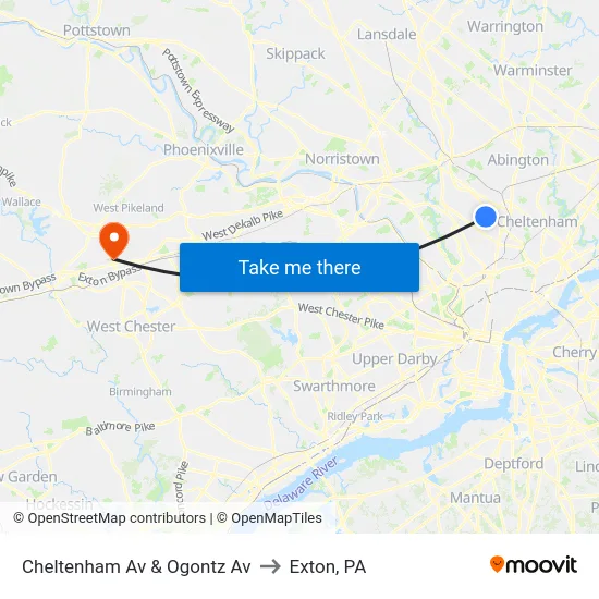 Cheltenham Av & Ogontz Av to Exton, PA map