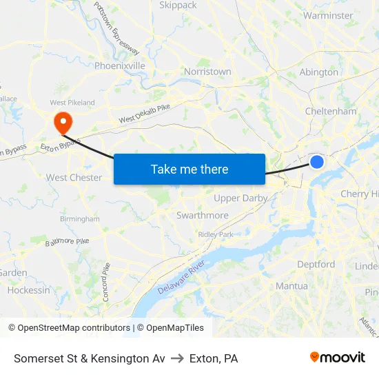 Somerset St & Kensington Av to Exton, PA map