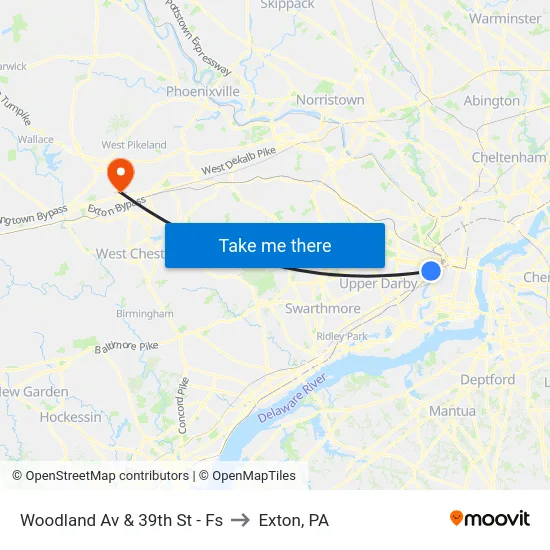 Woodland Av & 39th St - Fs to Exton, PA map