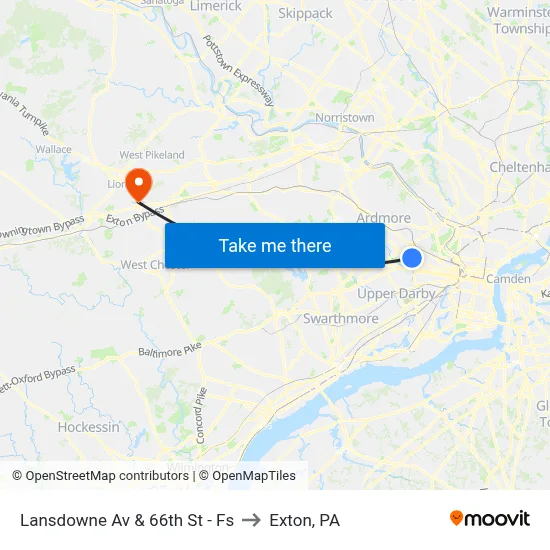 Lansdowne Av & 66th St - Fs to Exton, PA map