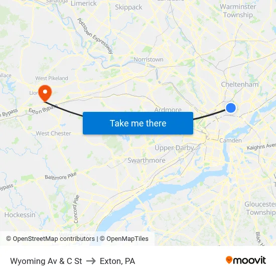 Wyoming Av & C St to Exton, PA map