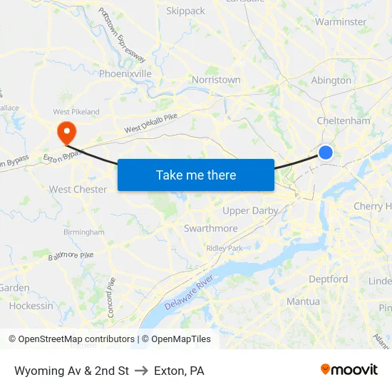 Wyoming Av & 2nd St to Exton, PA map