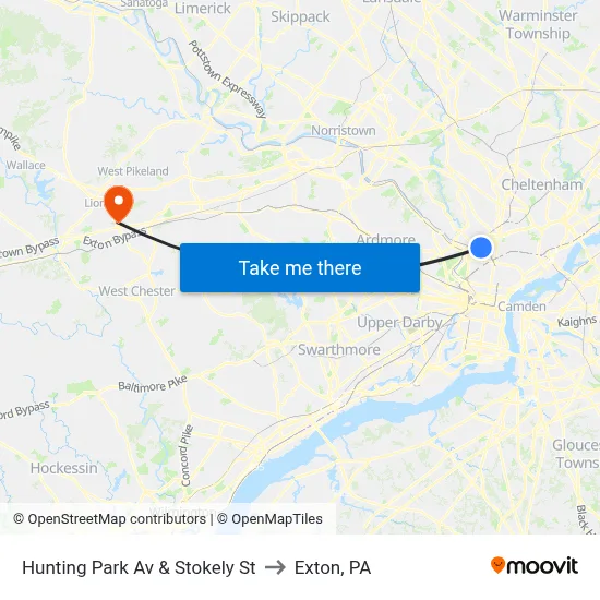 Hunting Park Av & Stokely St to Exton, PA map