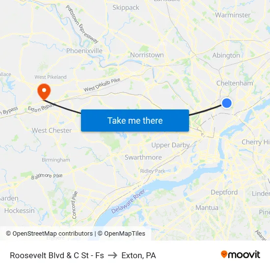 Roosevelt Blvd & C St - Fs to Exton, PA map