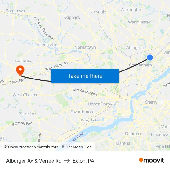 Alburger Av & Verree Rd to Exton, PA map