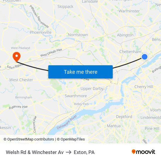 Welsh Rd & Winchester Av to Exton, PA map