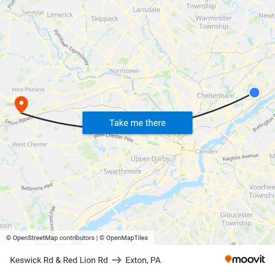 Keswick Rd & Red Lion Rd to Exton, PA map