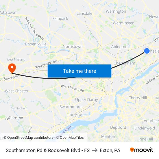 Southampton Rd & Roosevelt Blvd - FS to Exton, PA map