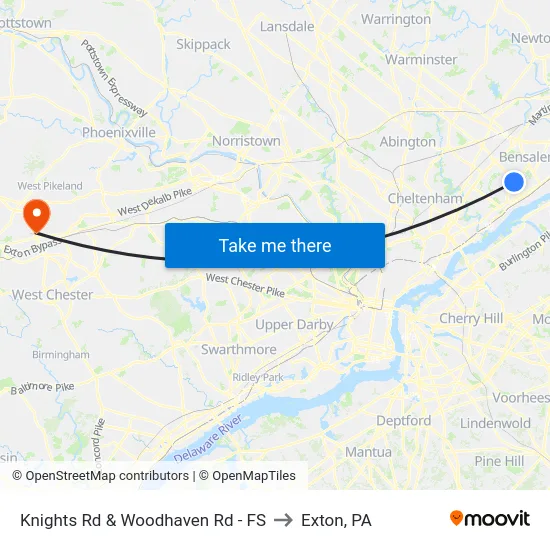 Knights Rd & Woodhaven Rd - FS to Exton, PA map