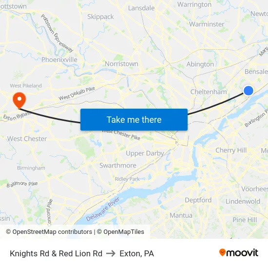 Knights Rd & Red Lion Rd to Exton, PA map