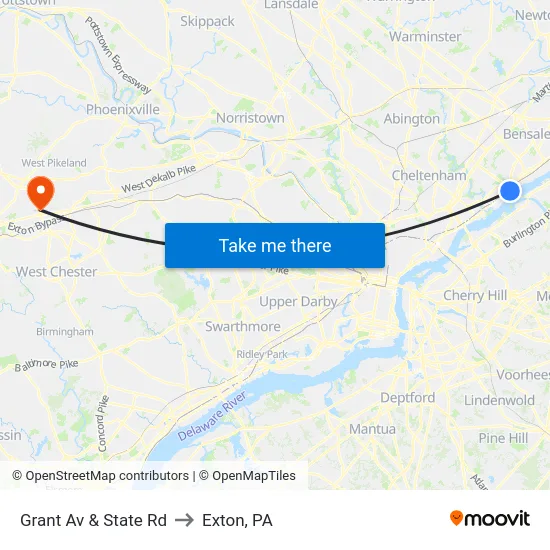 Grant Av & State Rd to Exton, PA map