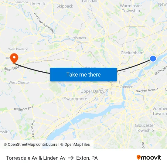 Torresdale Av & Linden Av to Exton, PA map