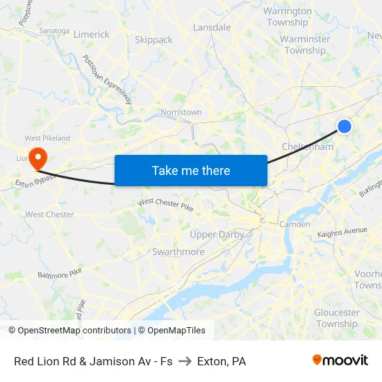 Red Lion Rd & Jamison Av - Fs to Exton, PA map