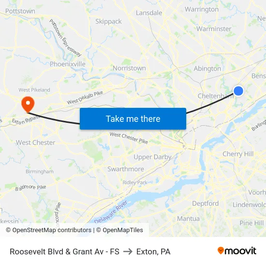 Roosevelt Blvd & Grant Av - FS to Exton, PA map