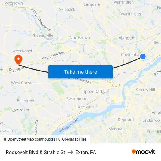 Roosevelt Blvd & Strahle St to Exton, PA map