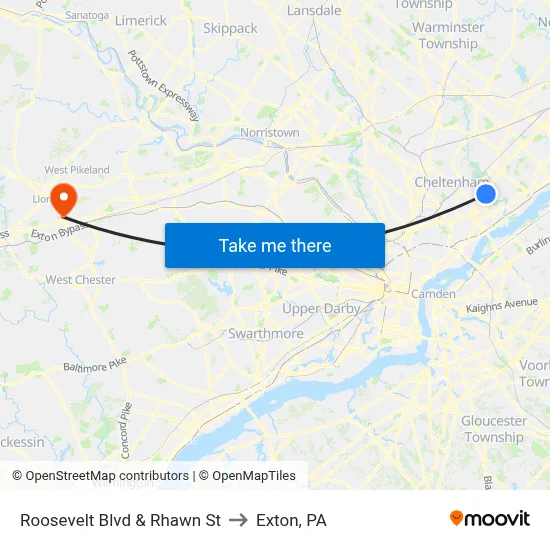 Roosevelt Blvd & Rhawn St to Exton, PA map