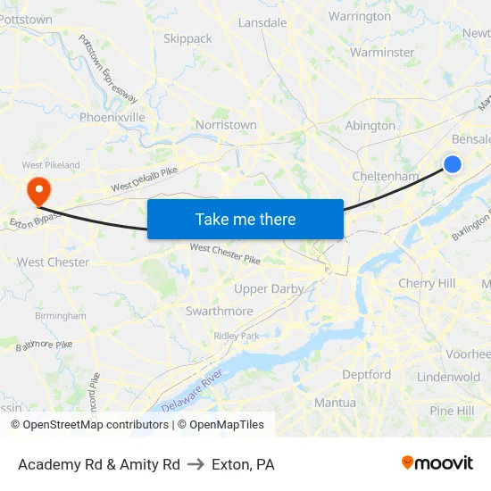 Academy Rd & Amity Rd to Exton, PA map