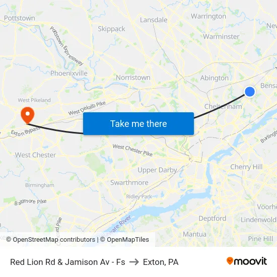 Red Lion Rd & Jamison Av - Fs to Exton, PA map