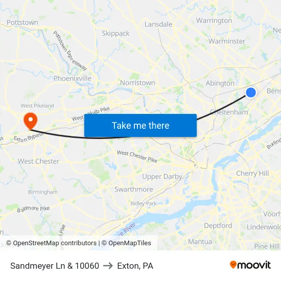 Sandmeyer Ln & 10060 to Exton, PA map