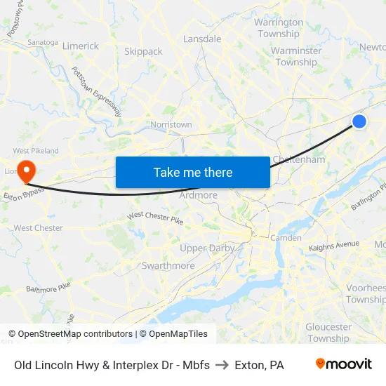 Old Lincoln Hwy & Interplex Dr - Mbfs to Exton, PA map