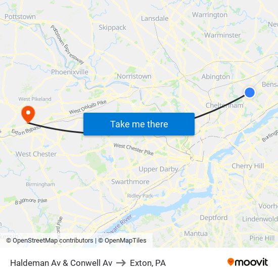 Haldeman Av & Conwell Av to Exton, PA map