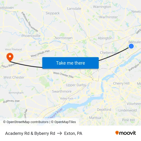 Academy Rd & Byberry Rd to Exton, PA map