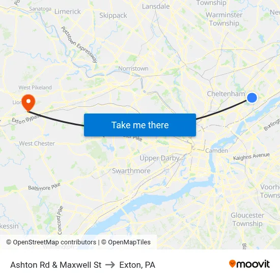 Ashton Rd & Maxwell St to Exton, PA map