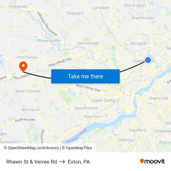 Rhawn St & Verree Rd to Exton, PA map