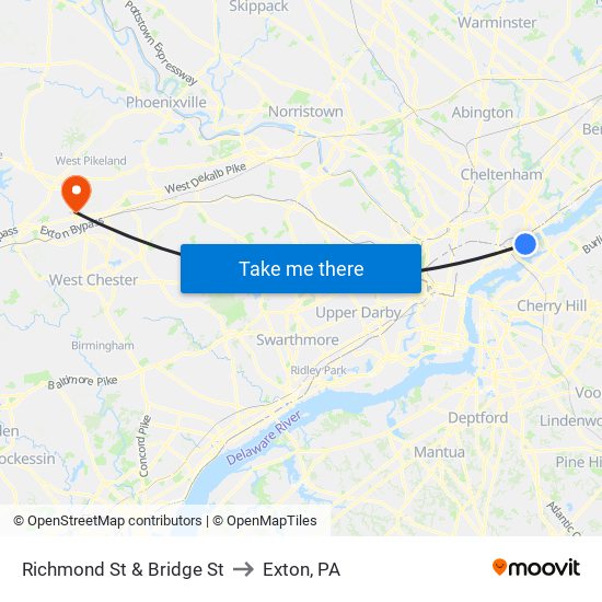 Richmond St & Bridge St to Exton, PA map
