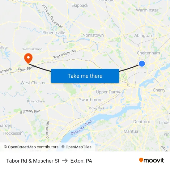 Tabor Rd & Mascher St to Exton, PA map
