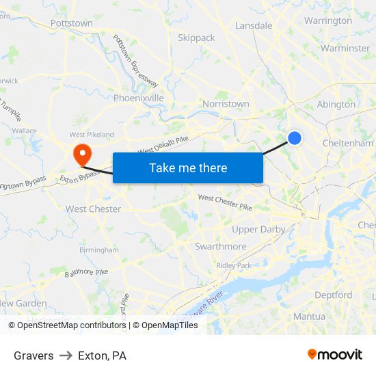 Gravers to Exton, PA map